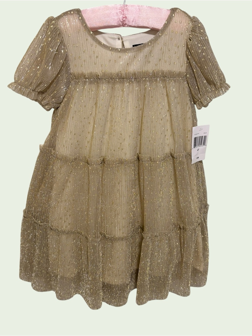 lilt Girls Gold Glitter Polka Dot Tiered Tulle A-Line Dress 4T